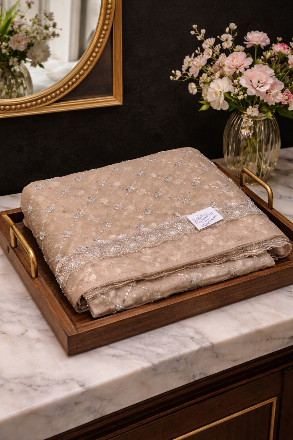 Beige designer net saree