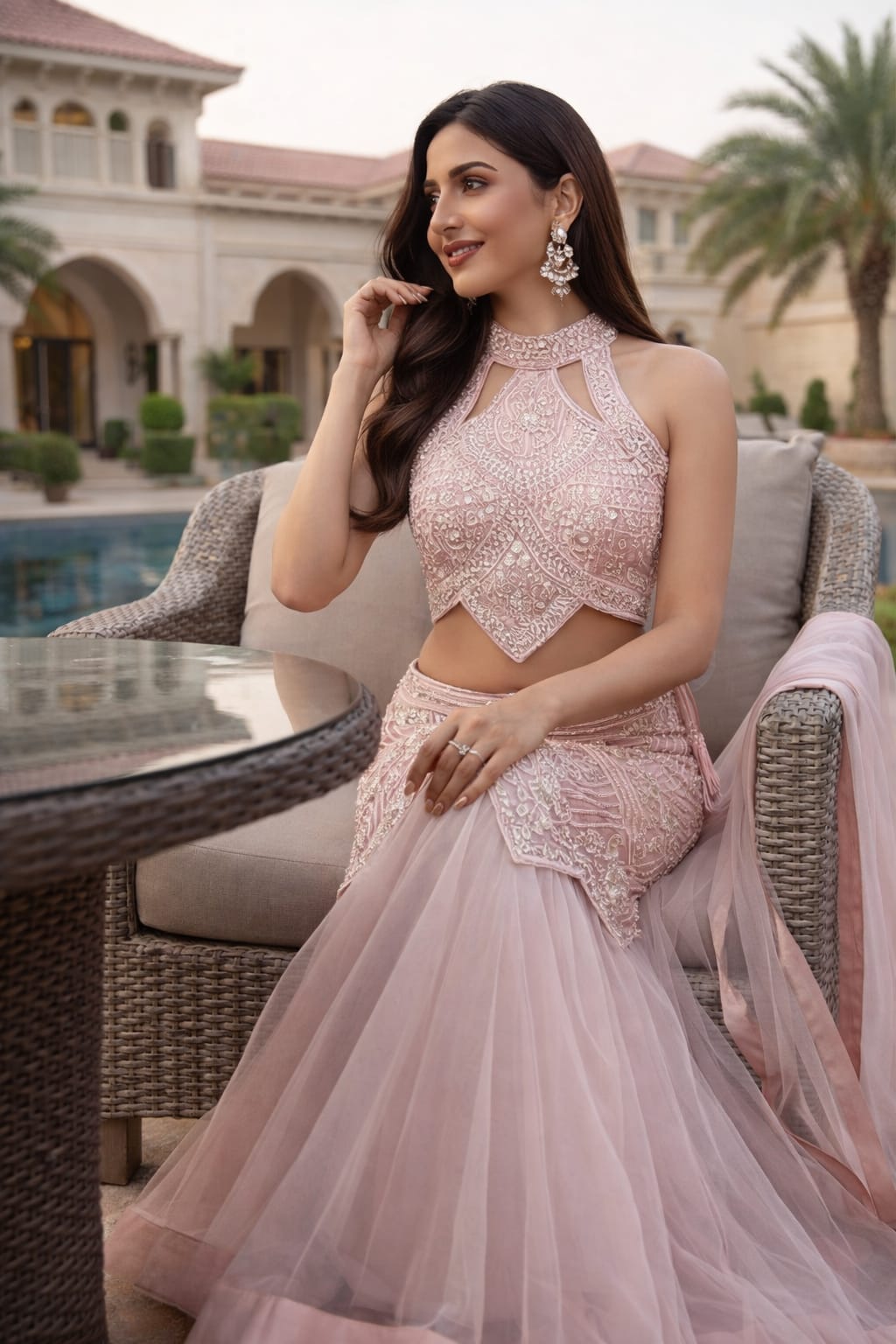 Blush Pink Fish Cut Lehenga