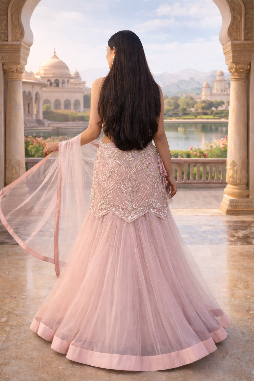 Blush Pink Fish Cut Lehenga