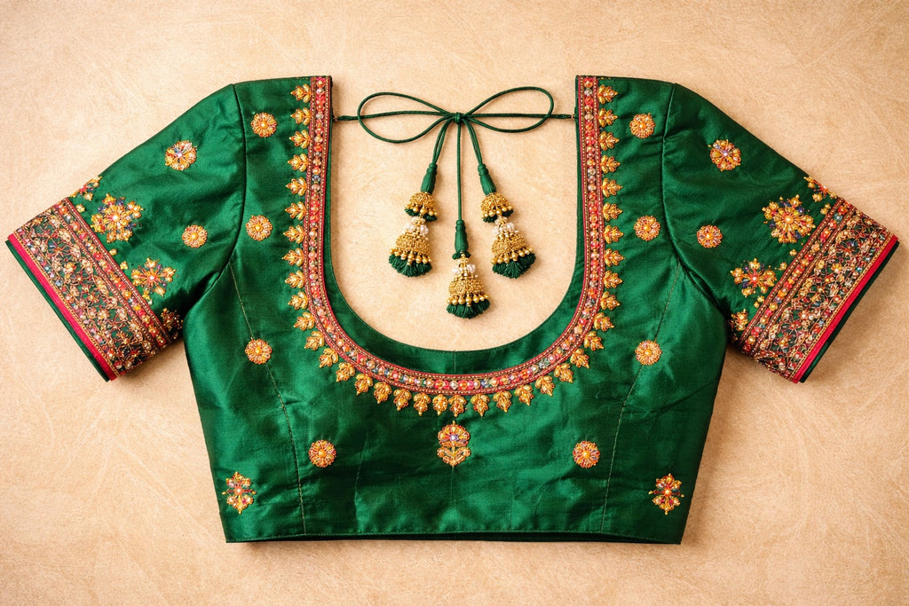 Rani Pink Heavily Embroided Silk Saree