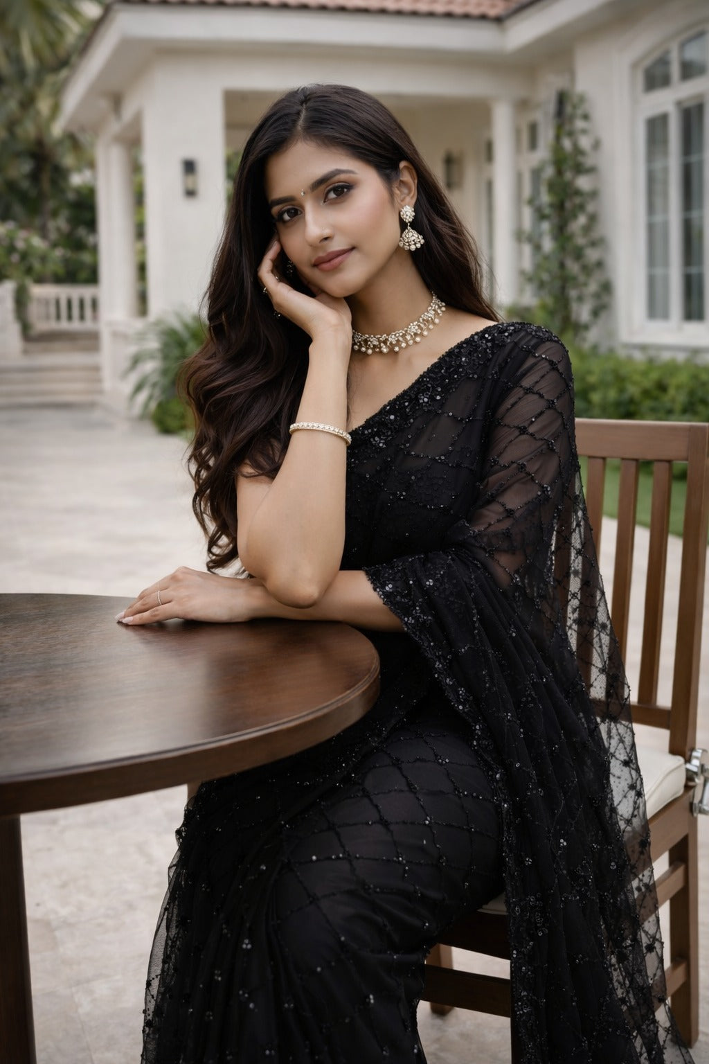 Black Designer Net Saree