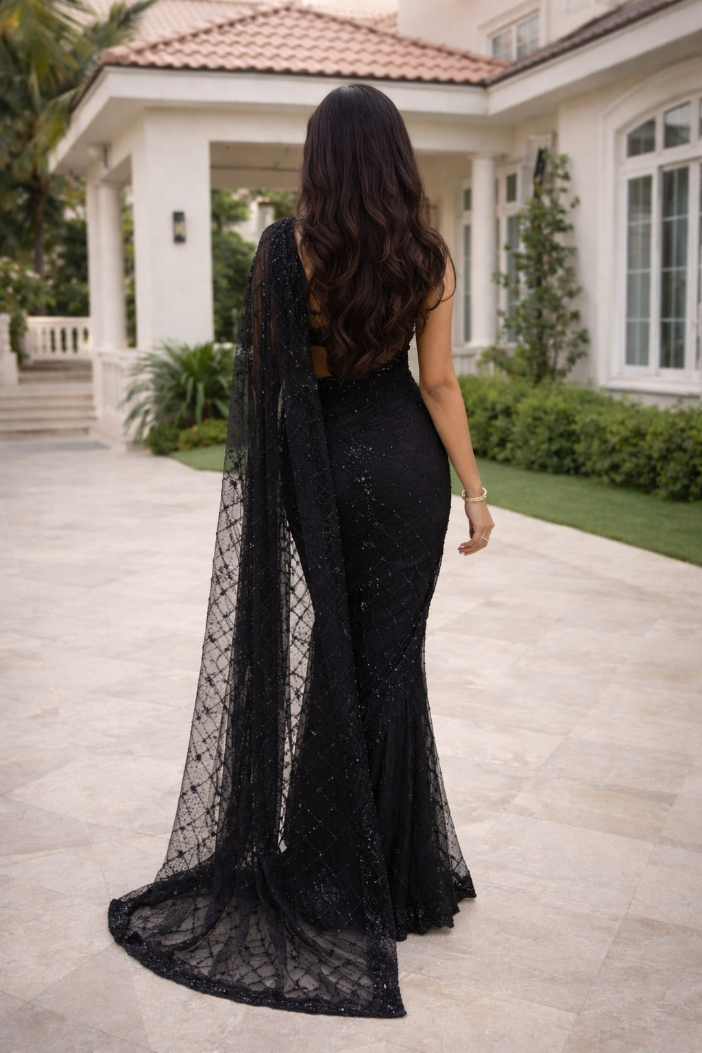 Black Designer Net Saree