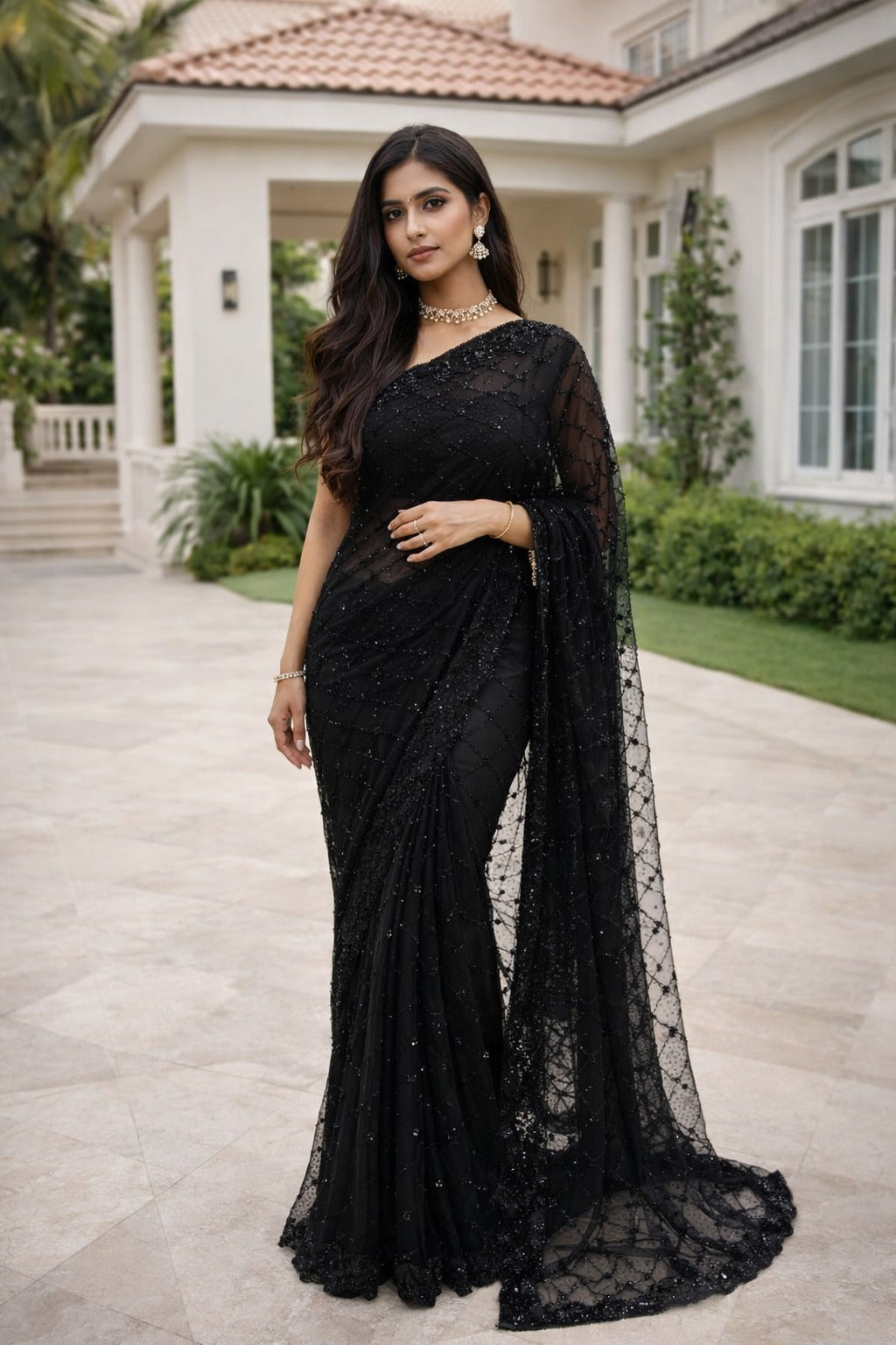 Black Designer Net Saree