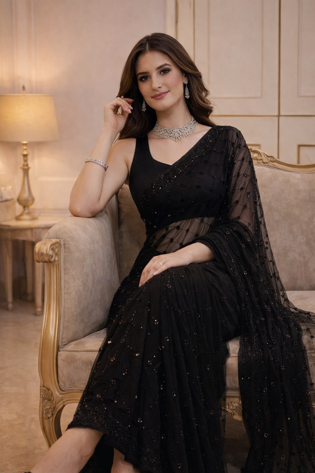 Black Designer Net Saree