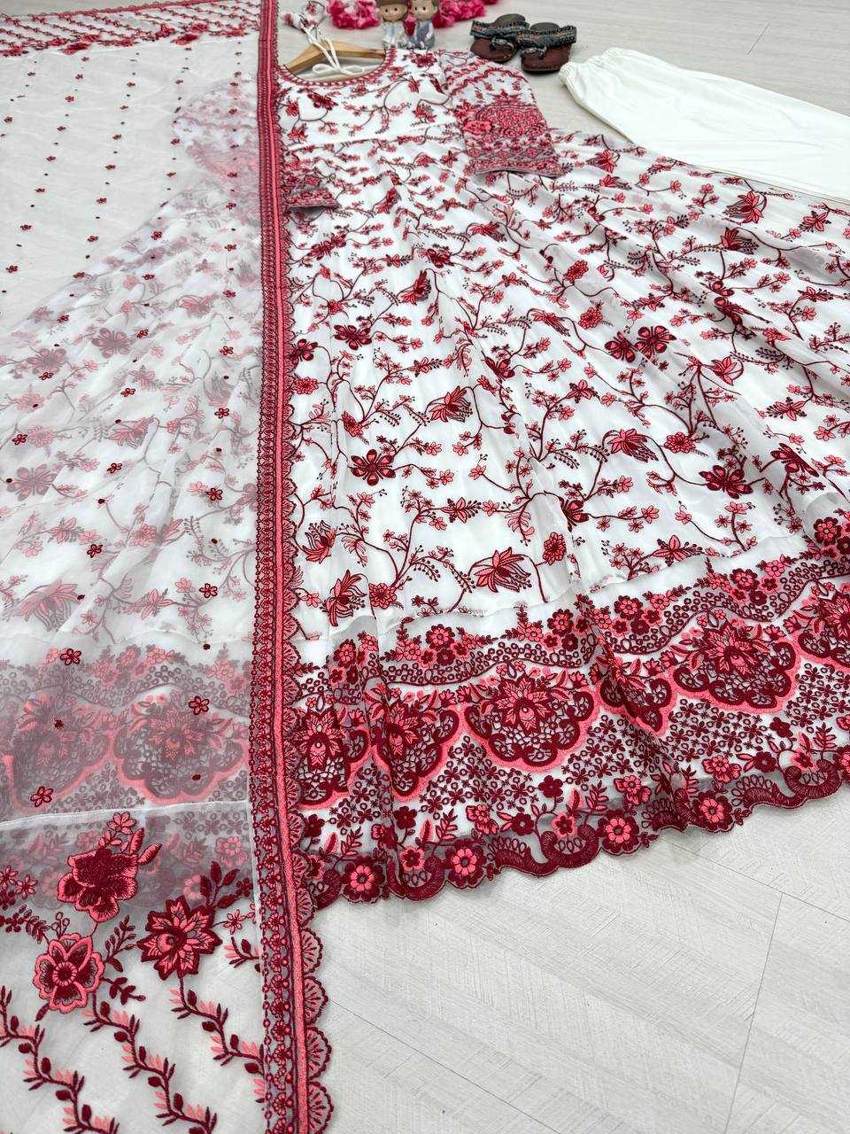 Georgette Embroidered Gown (Maroon) UNV-GN-002