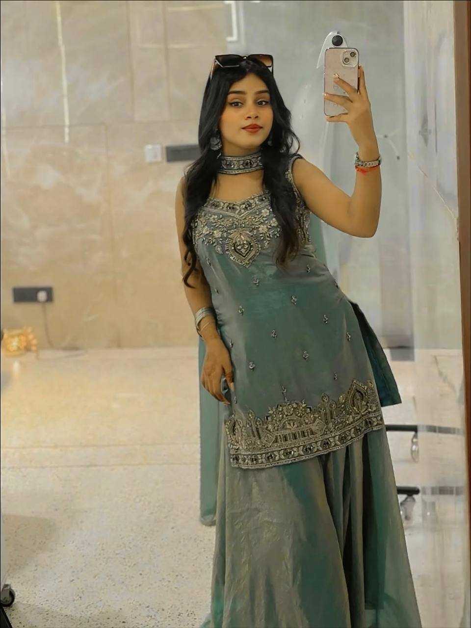Fendy Embroidered Sharara Salwar Suit (Pista) UNV-ST-034