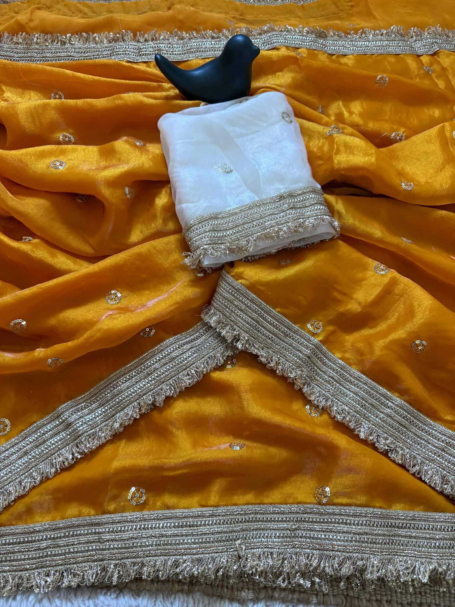 Satin Designer Ghazal saree (Mustard) UNV-SR-022