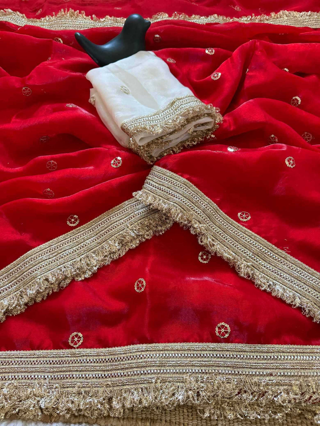 Satin Designer Ghazal saree (Red) UNV-SR-022