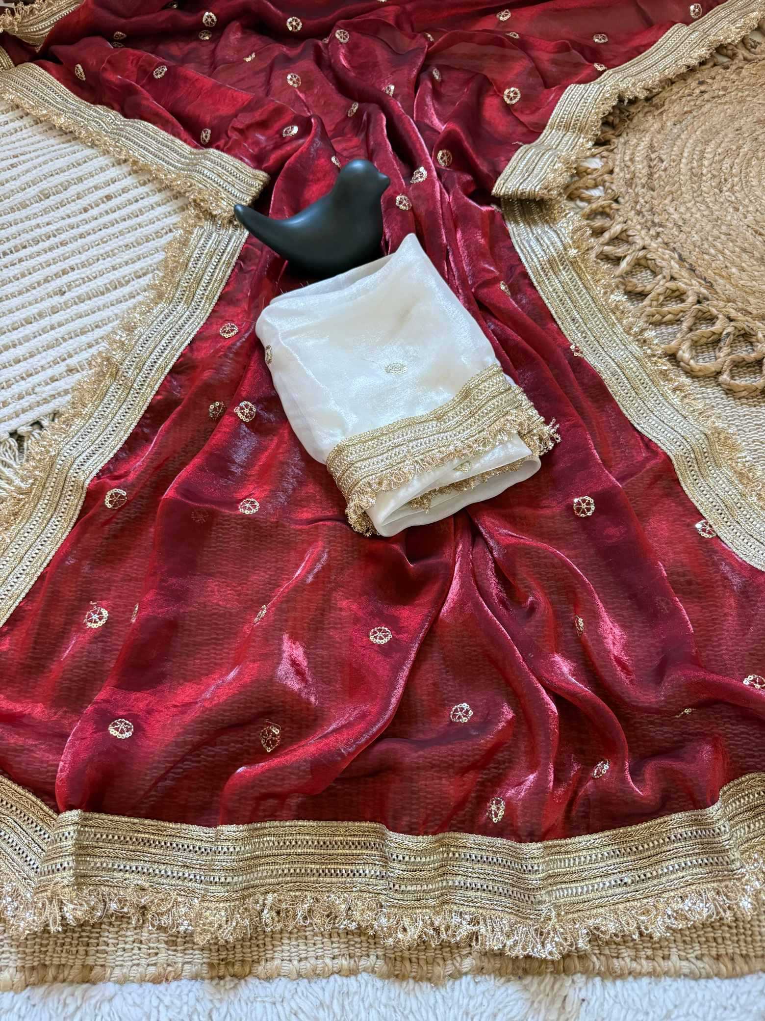 Satin Designer Ghazal saree (Wine) UNV-SR-022