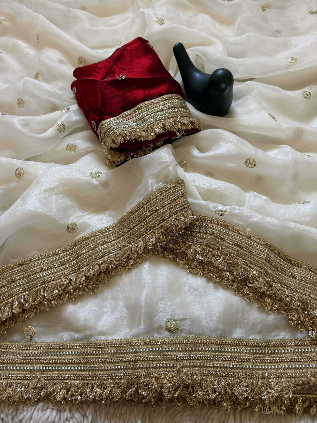 Satin Designer Ghazal saree (White) UNV-SR-022