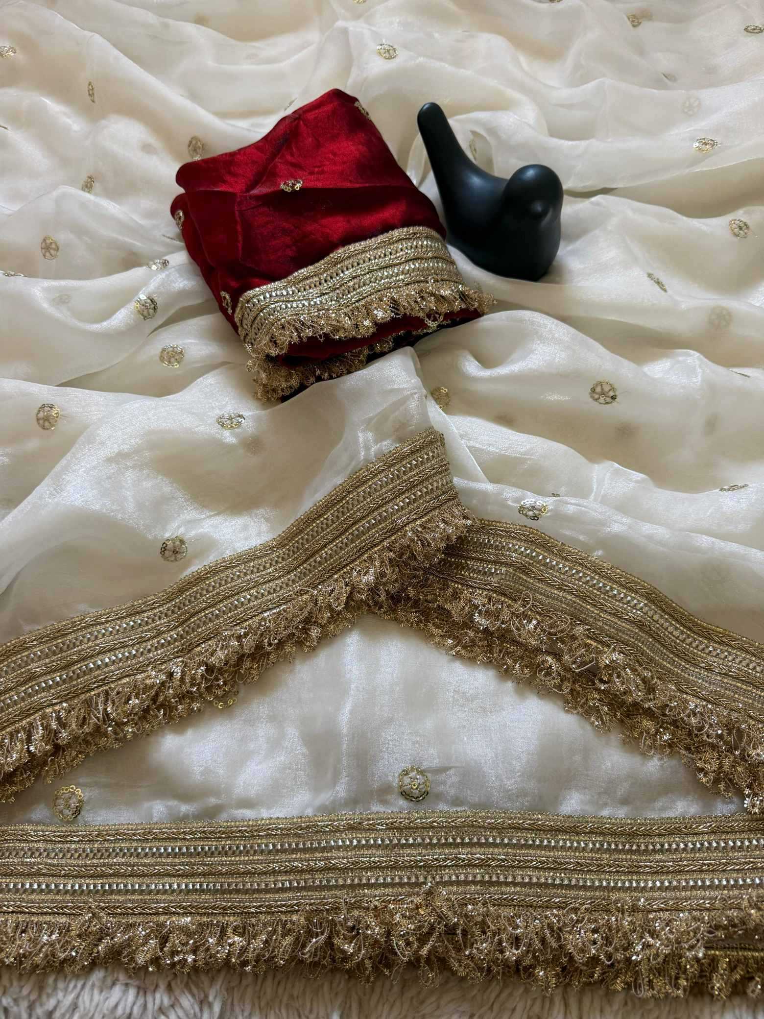 Satin Designer Ghazal saree (White) UNV-SR-022