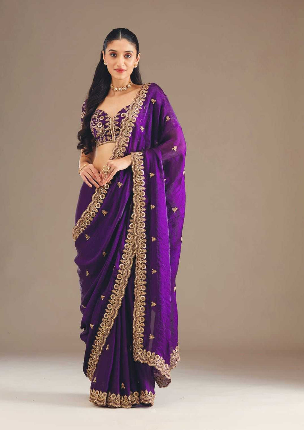 Chiffon Sequin Embroidered Saree (Purple) UNV-SR-001