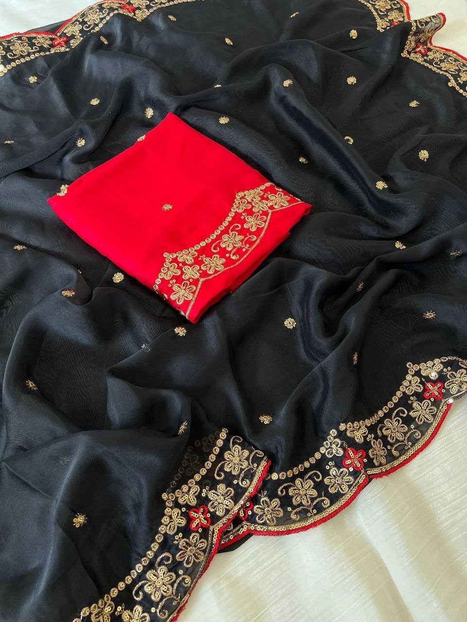 Rangoli Silk Butta Embroidered saree (Black) UNV-SR-008