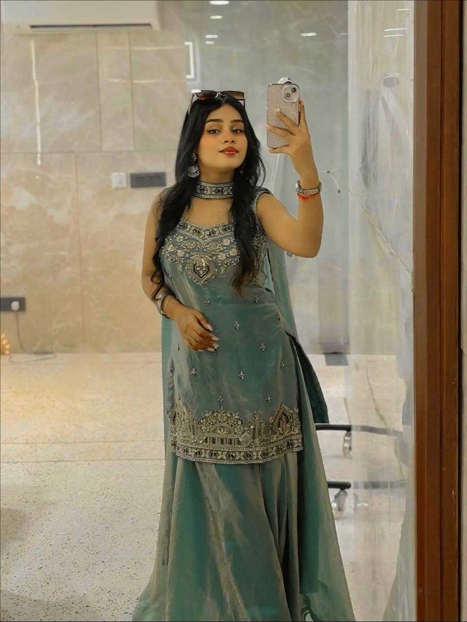 Fendy Embroidered Sharara Salwar Suit (Pista) UNV-ST-034