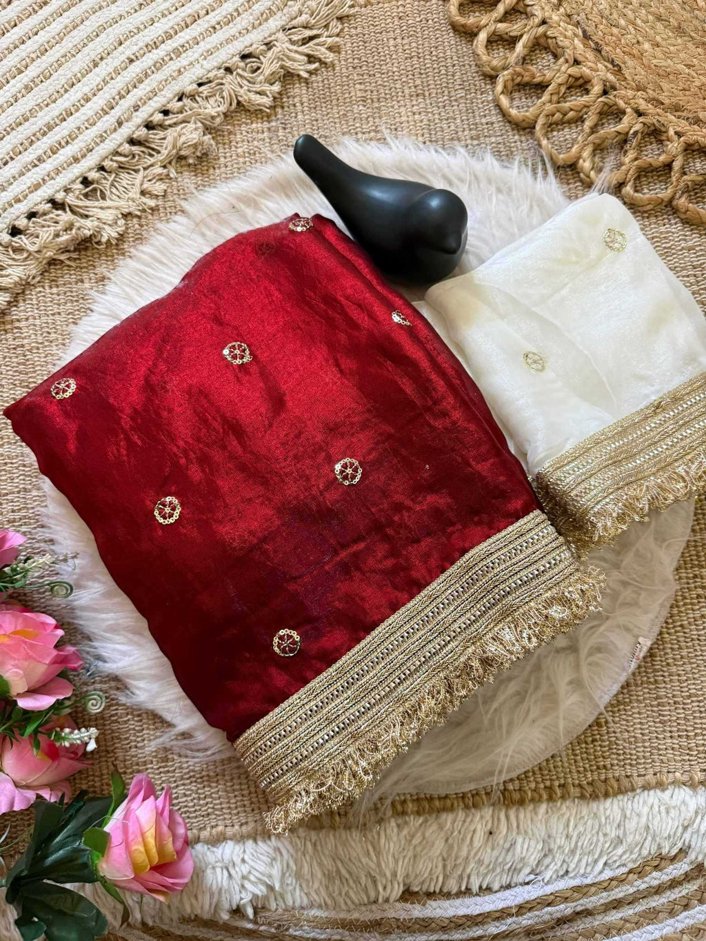 Satin Designer Ghazal saree (Wine) UNV-SR-022