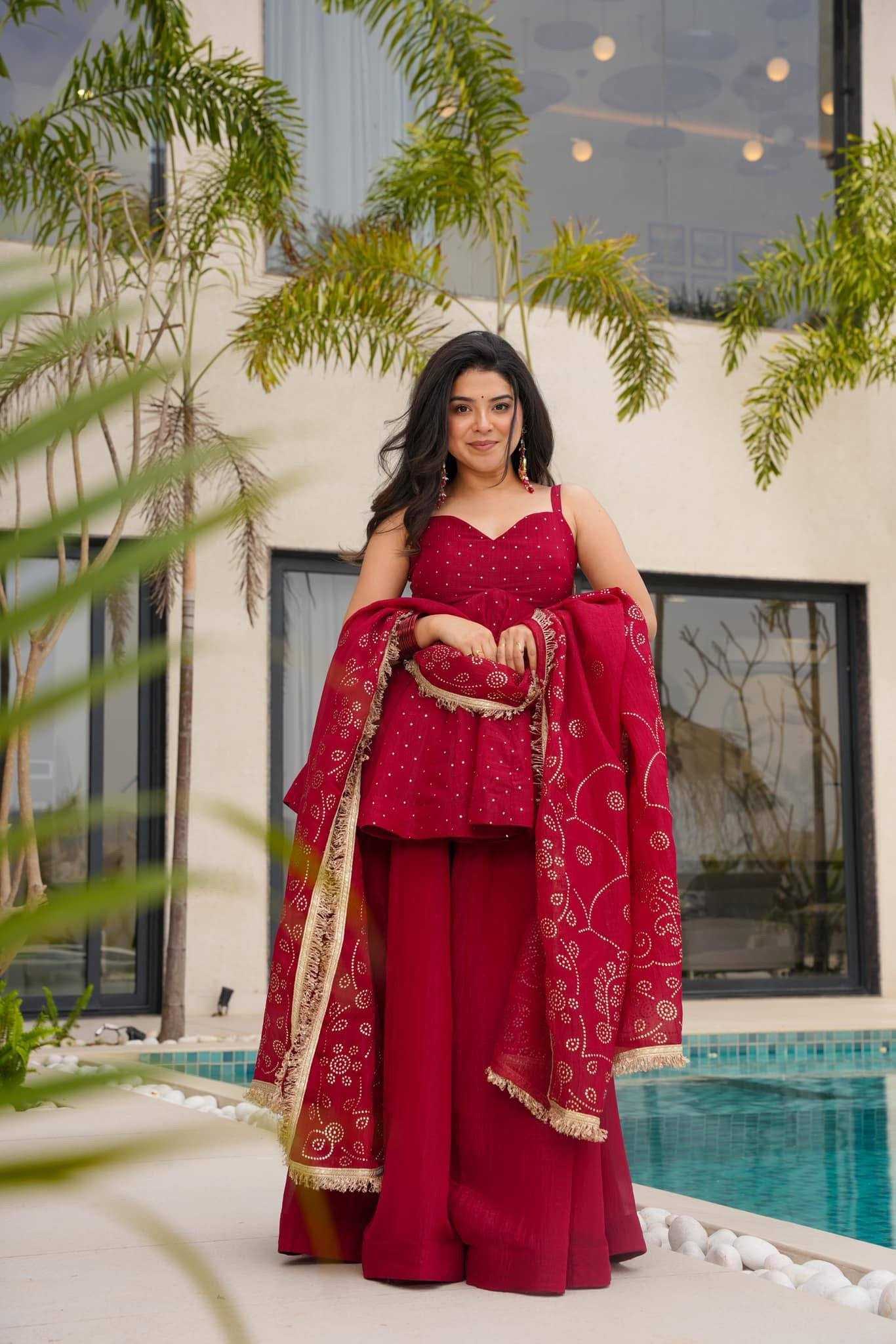 Tabby Organza Silk Sharara Salwar Suit (Red) UNV-ST-037