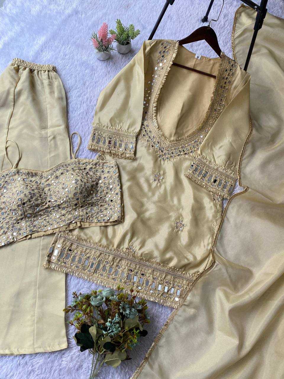 Designer Embroidered Plazzo Suit (Cream) UNV-ST-001