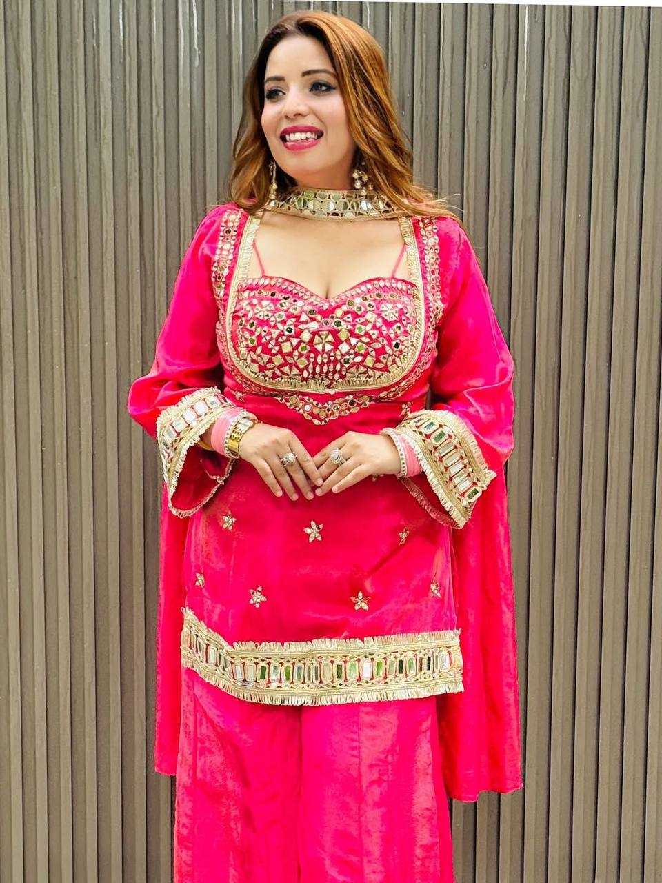 Designer Embroidered Plazzo Suit (Pink) UNV-ST-001