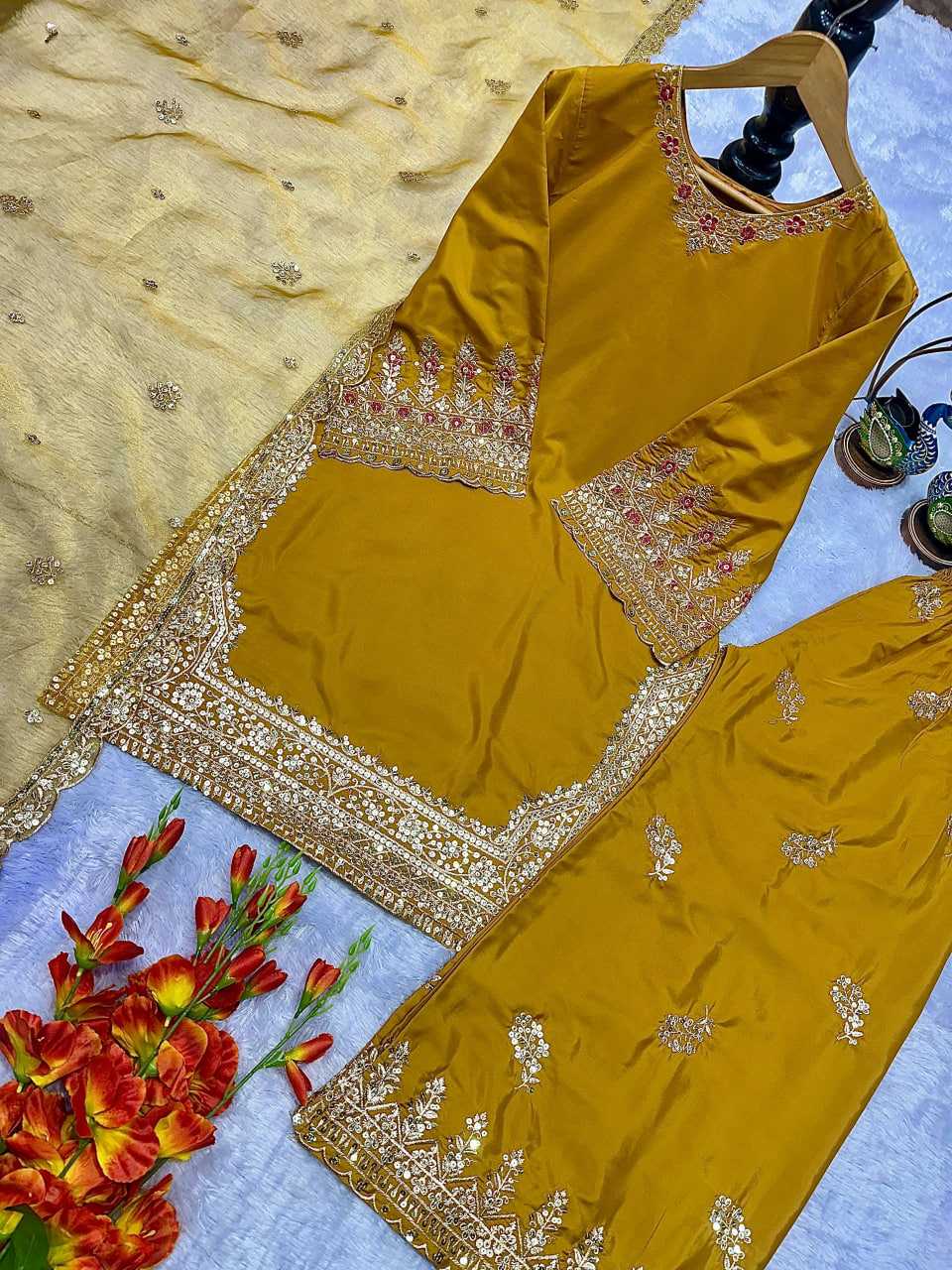 Heavy Crepe Embroidered Palazzo Suit  UNV-ST-047