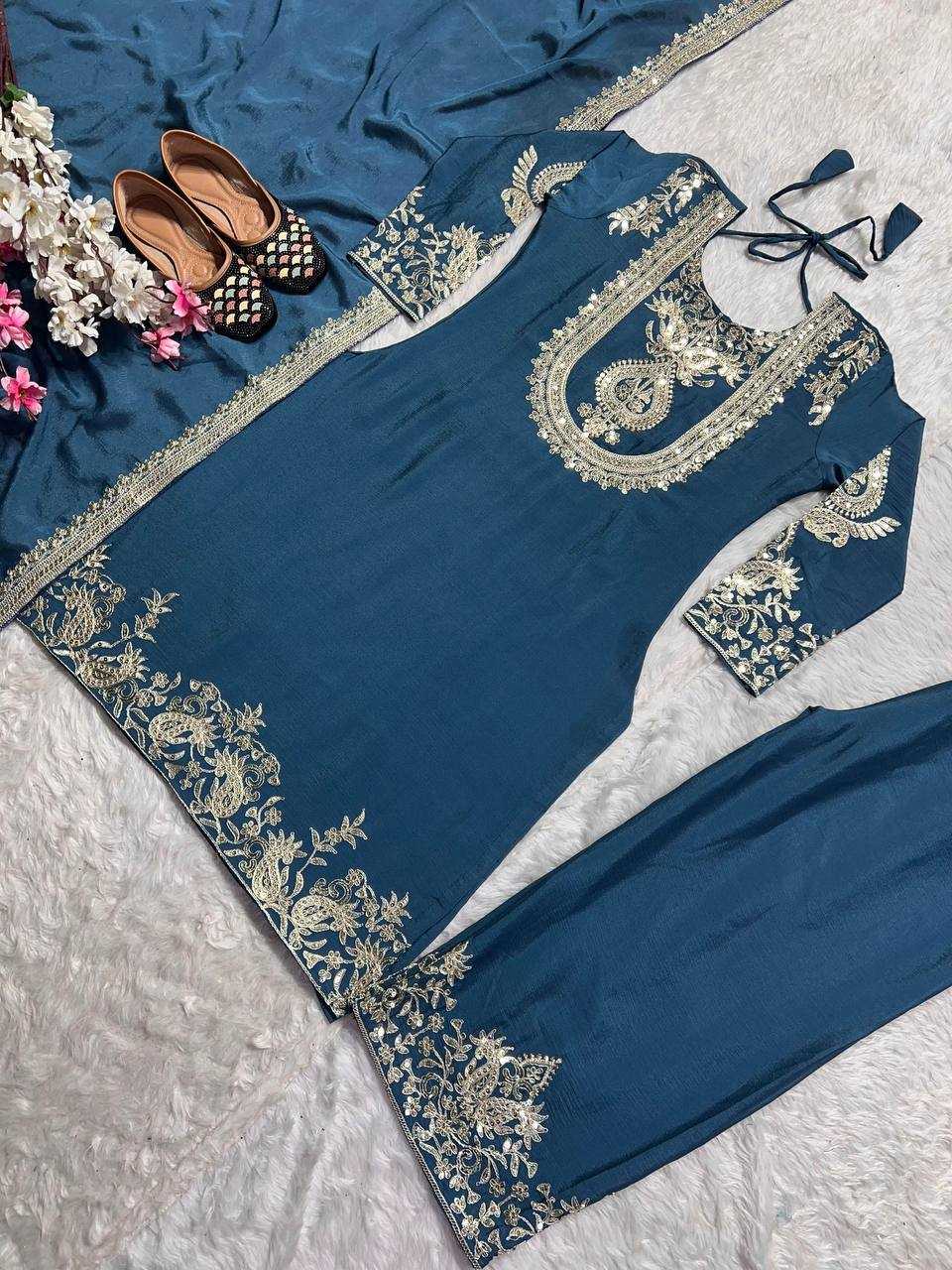 Chinon Silk Suit (Peacock Blue) UNV-ST-004