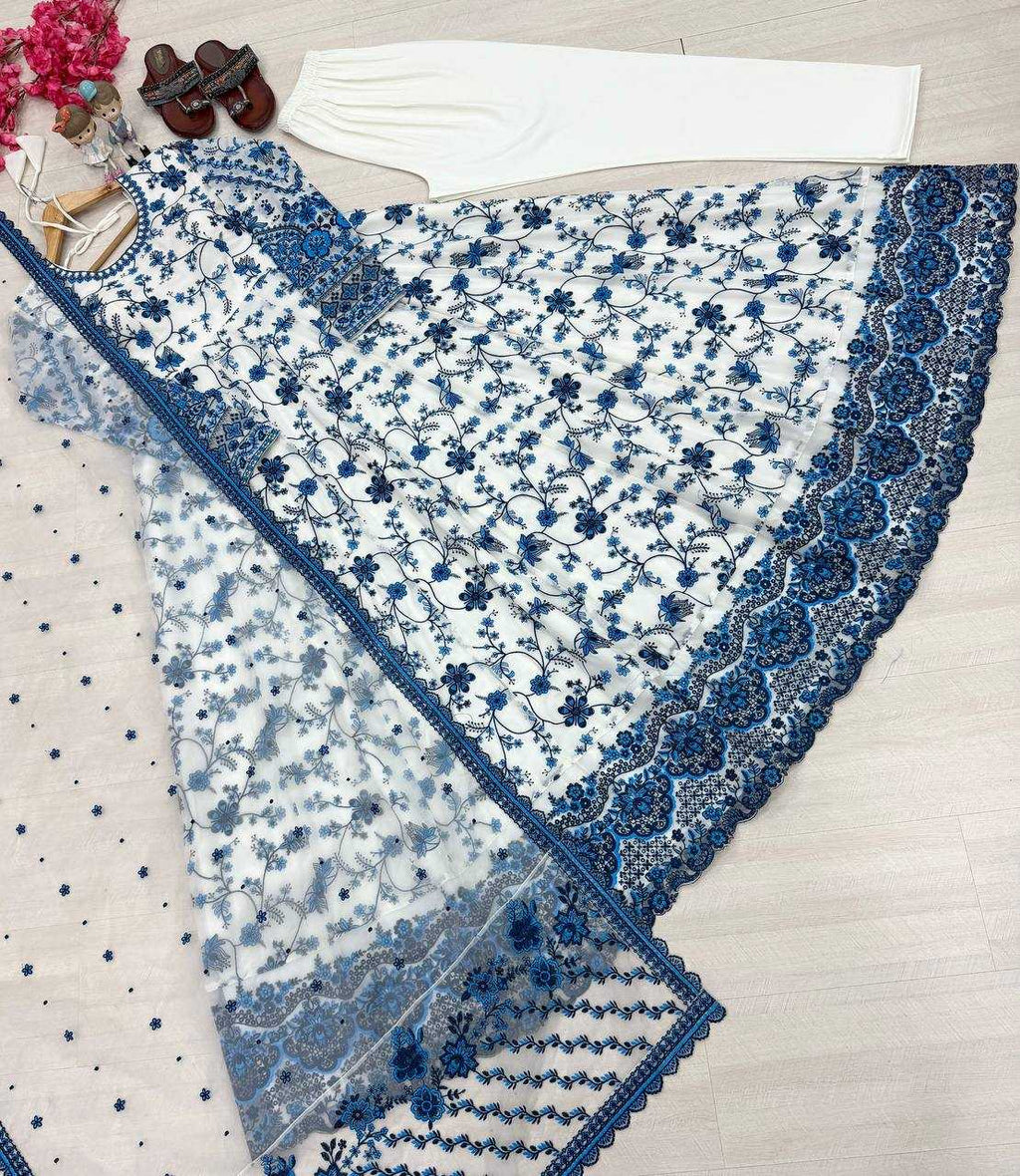 Georgette Embroidered Gown (Blue) UNV-GN-002