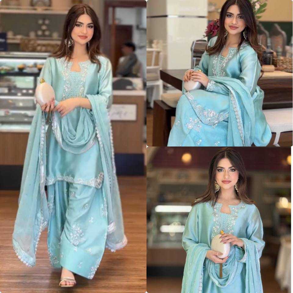 Heavy Roman Silk Embroidered Palazzo Suit UNV-ST-032