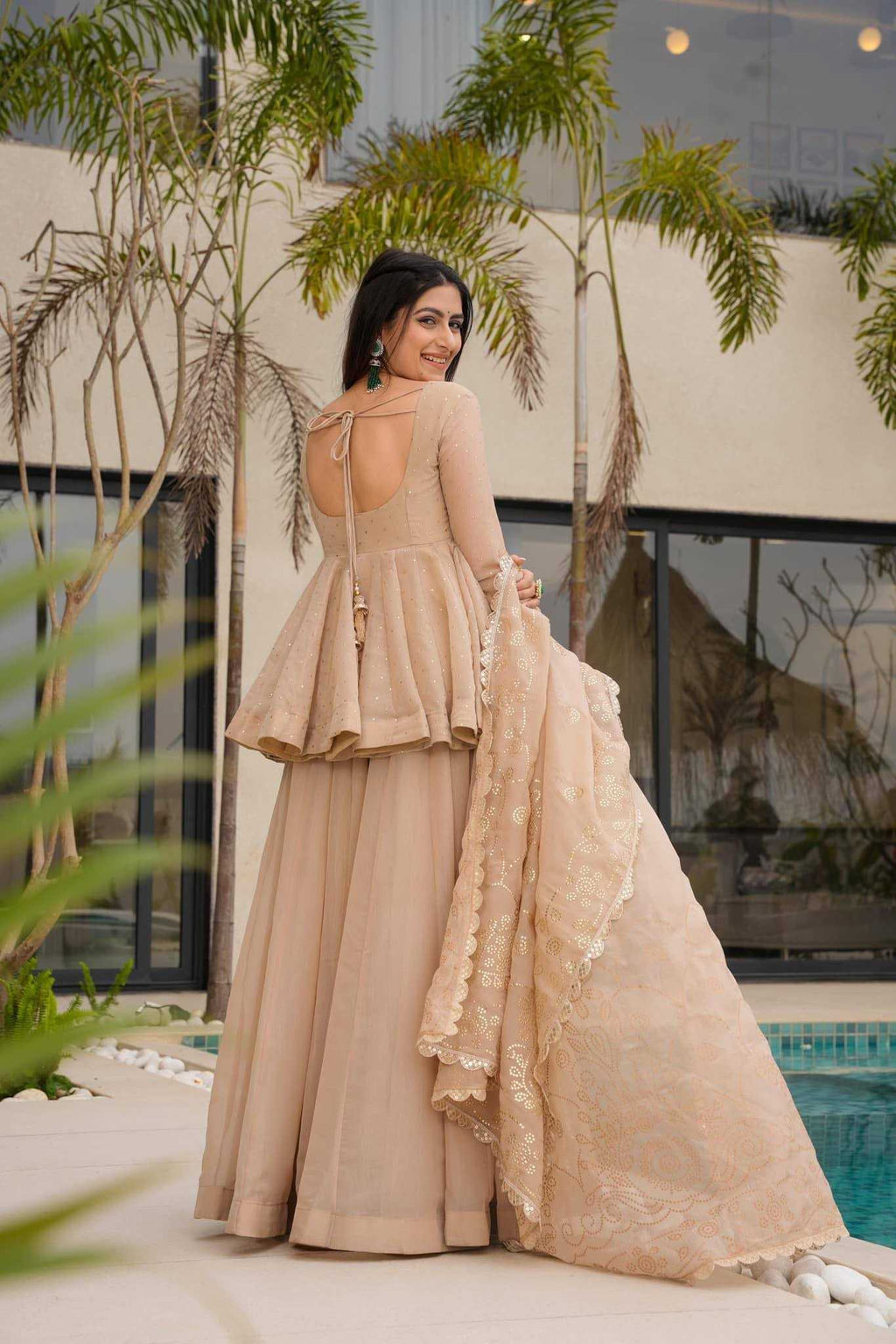 Tabby Organza Silk Sharara Salwar Suit (Beige) UNV-ST-037