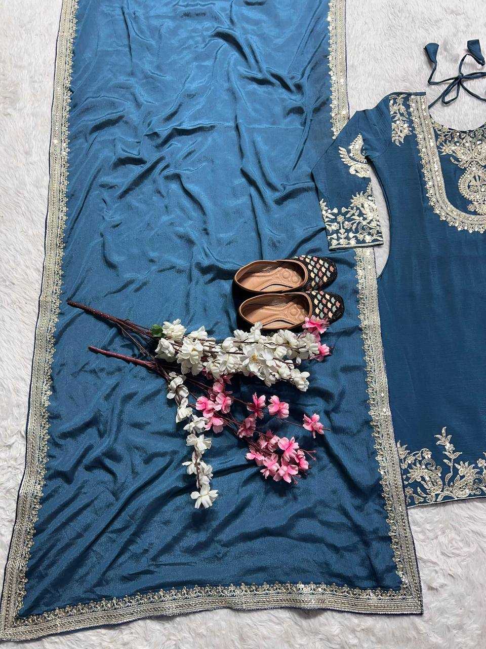 Chinon Silk Suit (Peacock Blue) UNV-ST-004