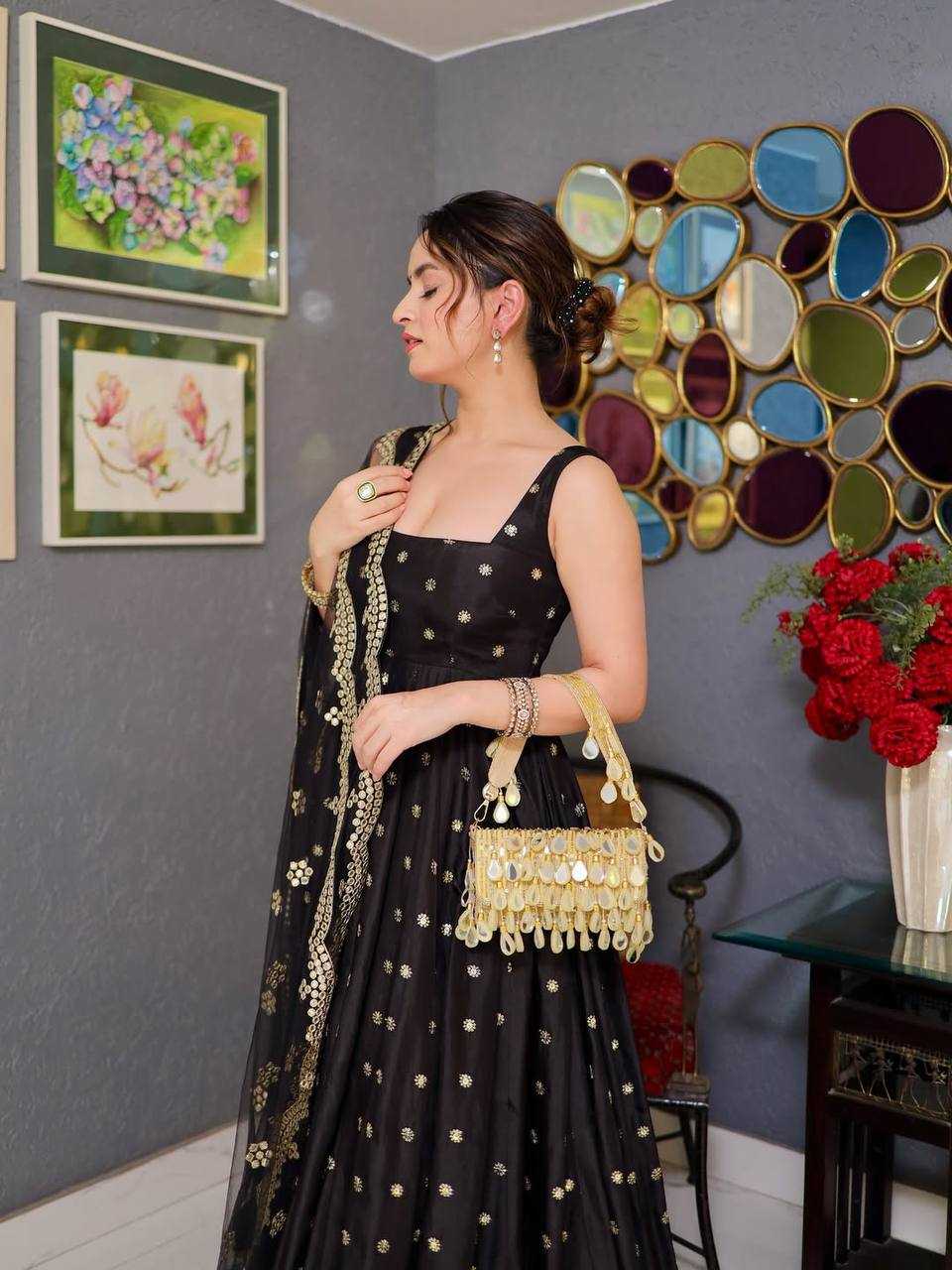 Silk Embroidered Anarkali Sleeveless Suit UNV-ST-025