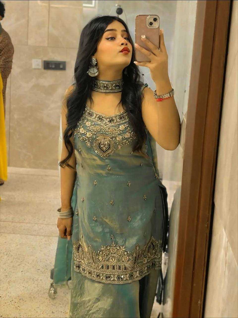 Fendy Embroidered Sharara Salwar Suit (Pista) UNV-ST-034