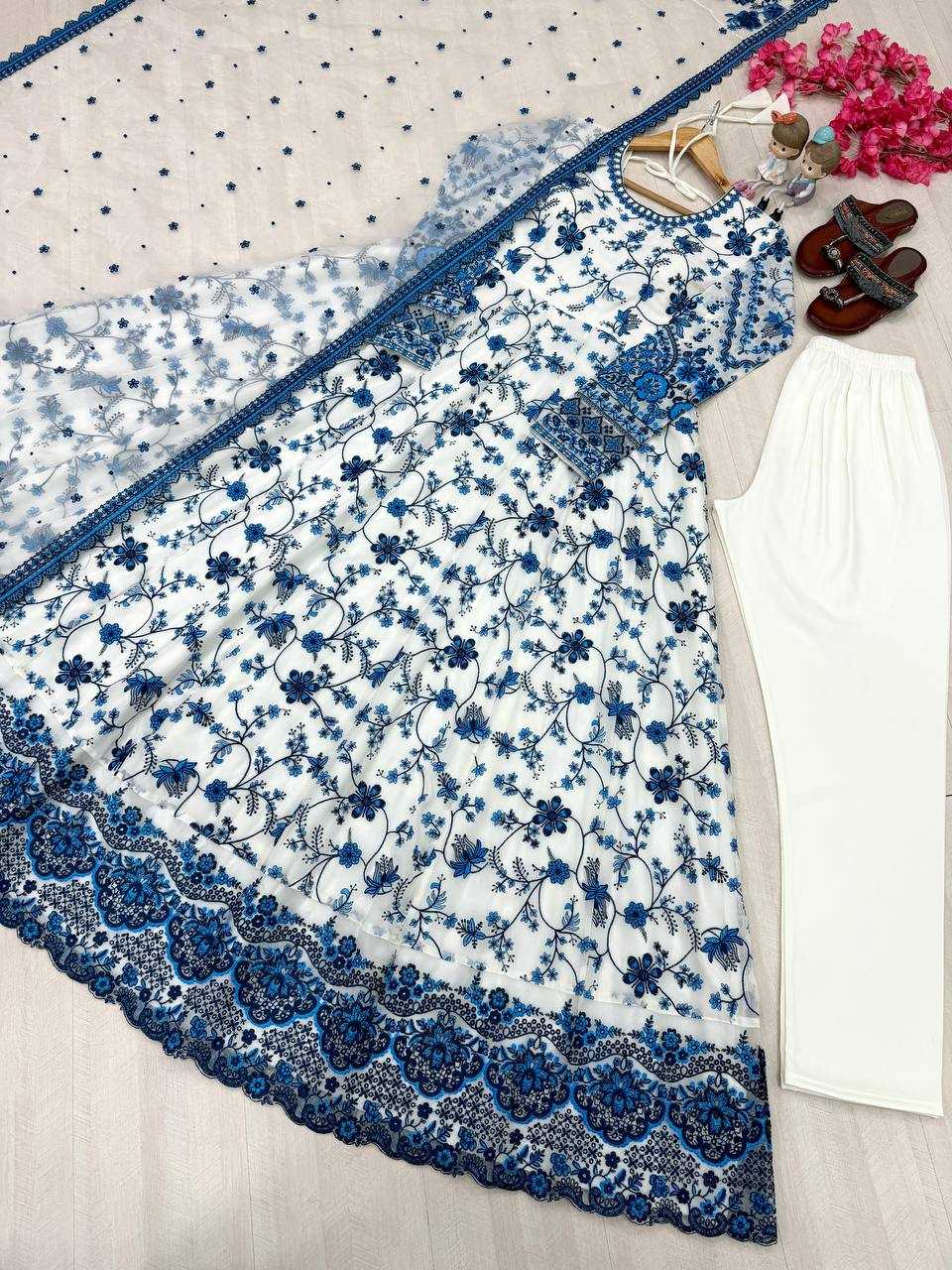 Georgette Embroidered Gown (Blue) UNV-GN-002