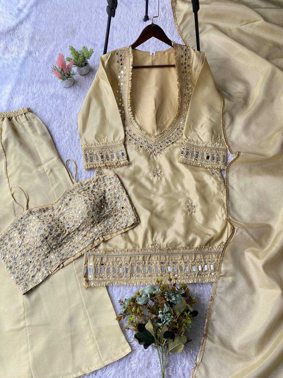 Designer Embroidered Plazzo Suit (Cream) UNV-ST-001