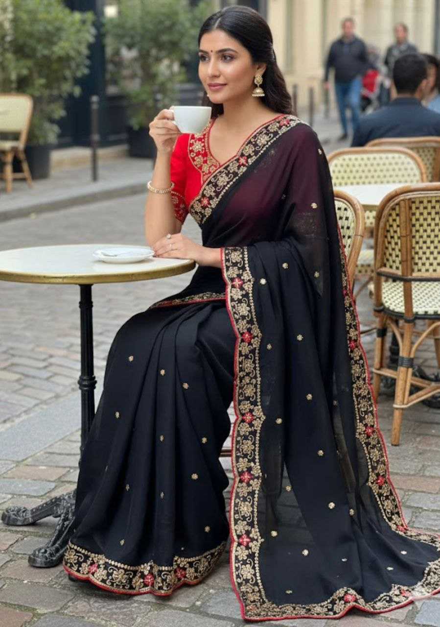 Rangoli Silk Butta Embroidered saree (Black) UNV-SR-008