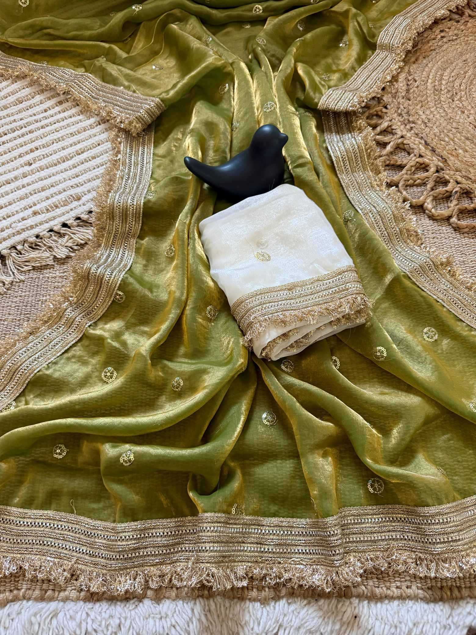 Satin Designer Ghazal saree (Mehndi) UNV-SR-022