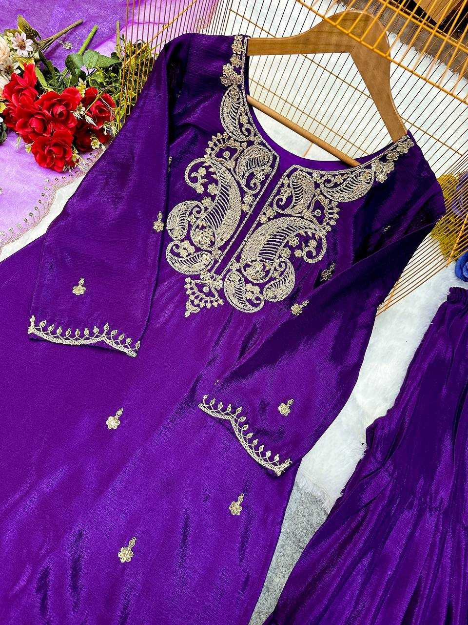 Heavy Chinon Embroidered Sharara Salwar Suit UNV-ST-044