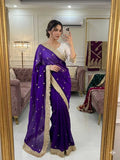 Satin Designer Ghazal saree (Violet) UNV-SR-022