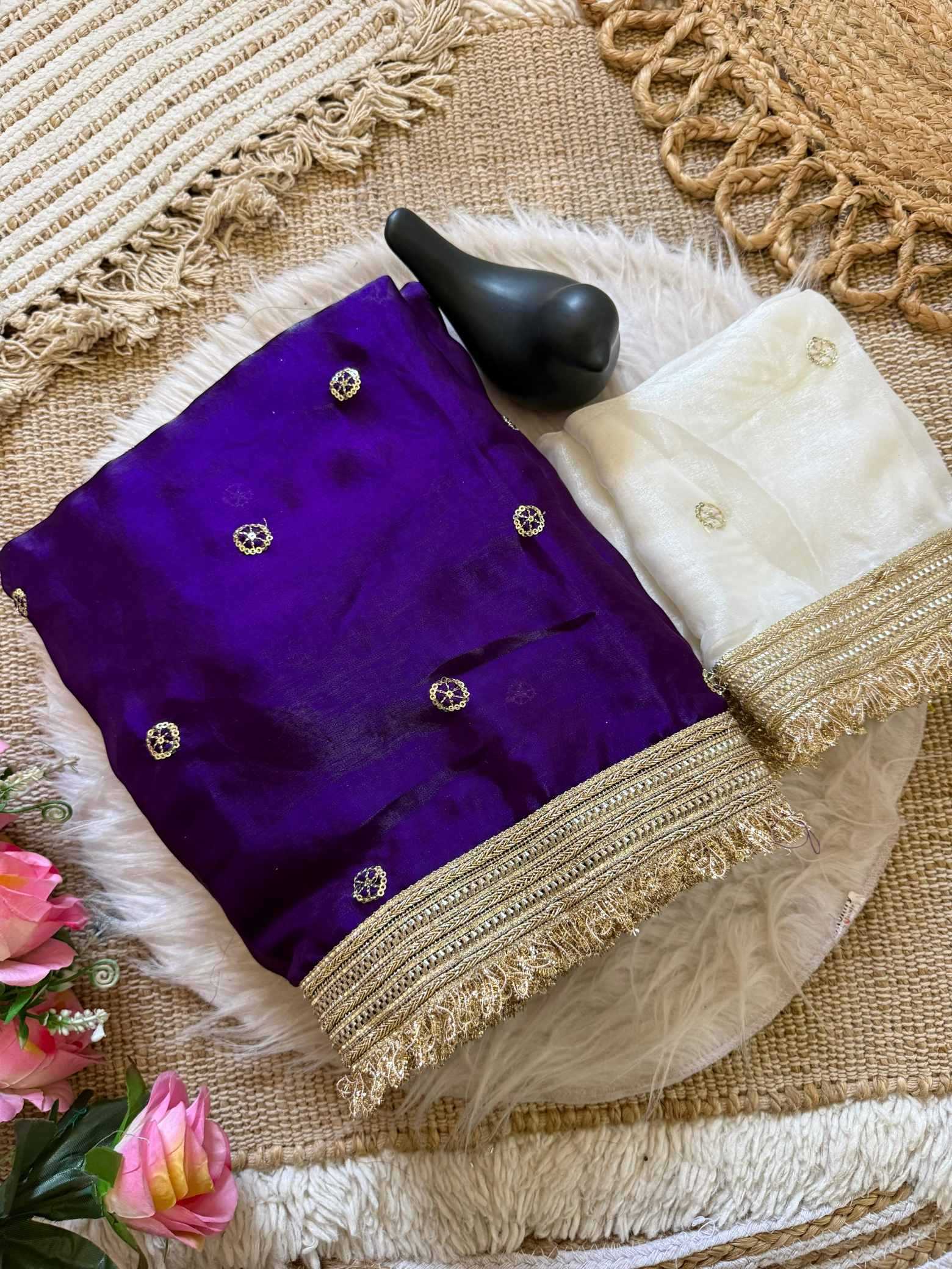 Satin Designer Ghazal saree (Violet) UNV-SR-022