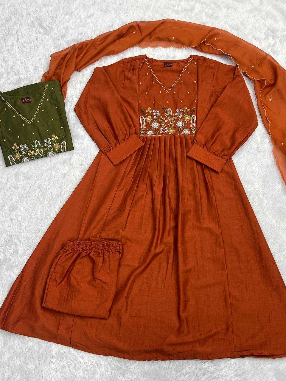 Premium Silk Anarkali Embroidered Suit (Orange) UNV-ST-028