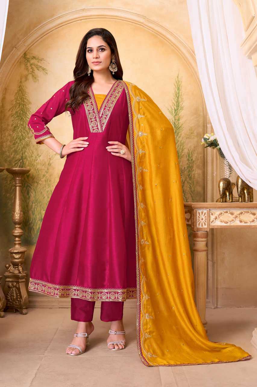 Vichitra Silk Anarkali Suit (Rani) UNV-ST-019