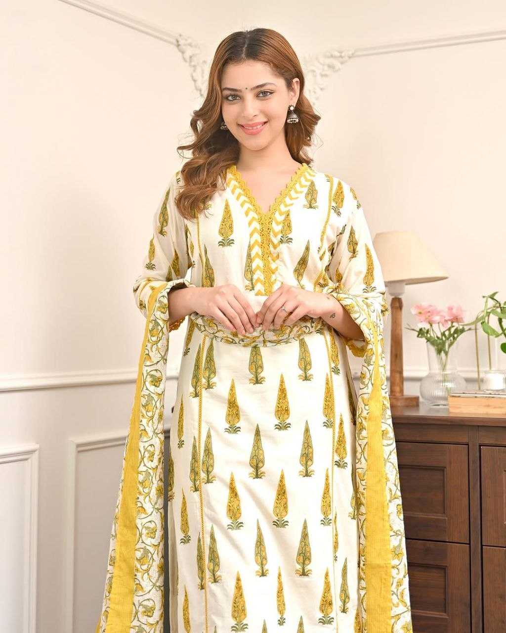 Cotton Printed Suit (Yellow) UNV-ST-021