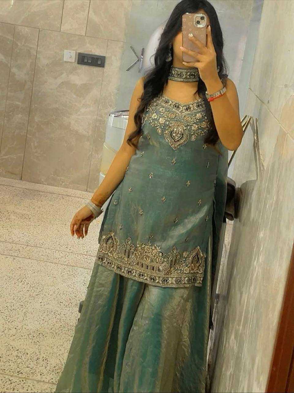 Fendy Embroidered Sharara Salwar Suit (Pista) UNV-ST-034