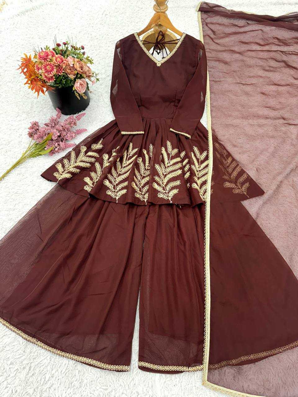 Georgette Embroidered Sharara Salwar Suit UNV-ST-050