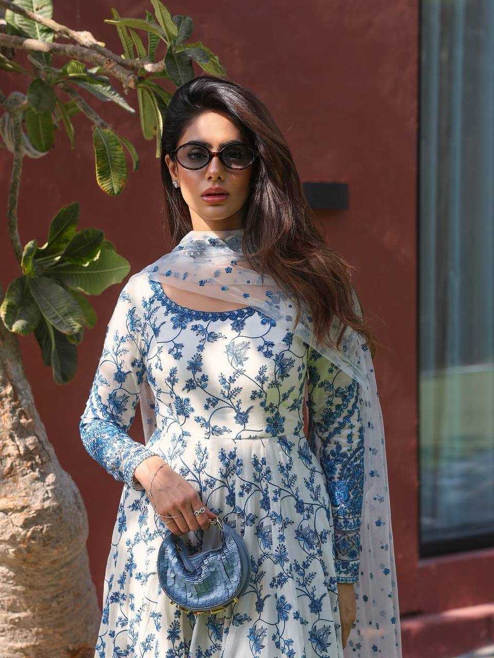 Georgette Embroidered Gown (Blue) UNV-GN-002