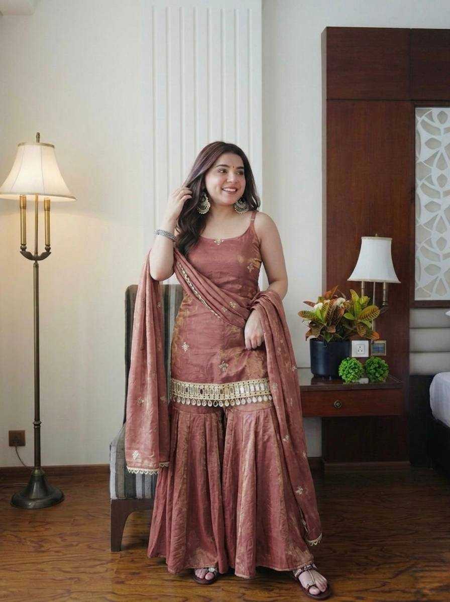Fendy Embroidered Sharara Salwar Suit (Maroon) UNV-ST-027