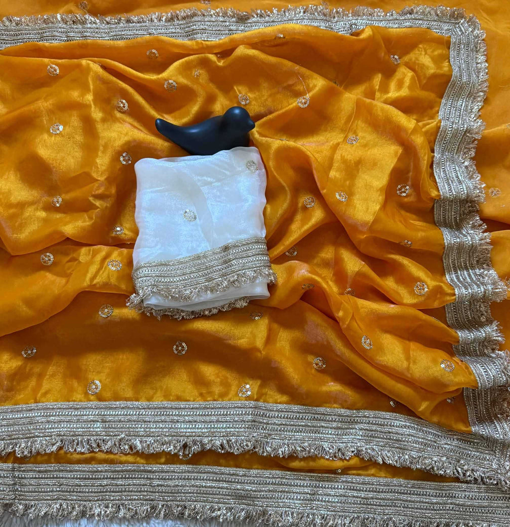 Satin Designer Ghazal saree (Mustard) UNV-SR-022