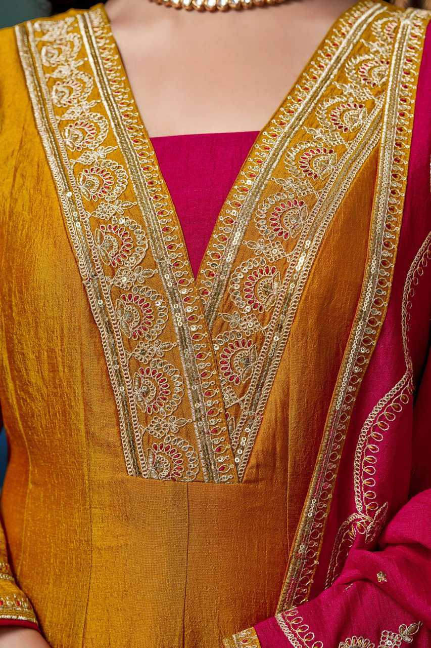 Vichitra Silk Anarkali Suit (Mustard) UNV-ST-019