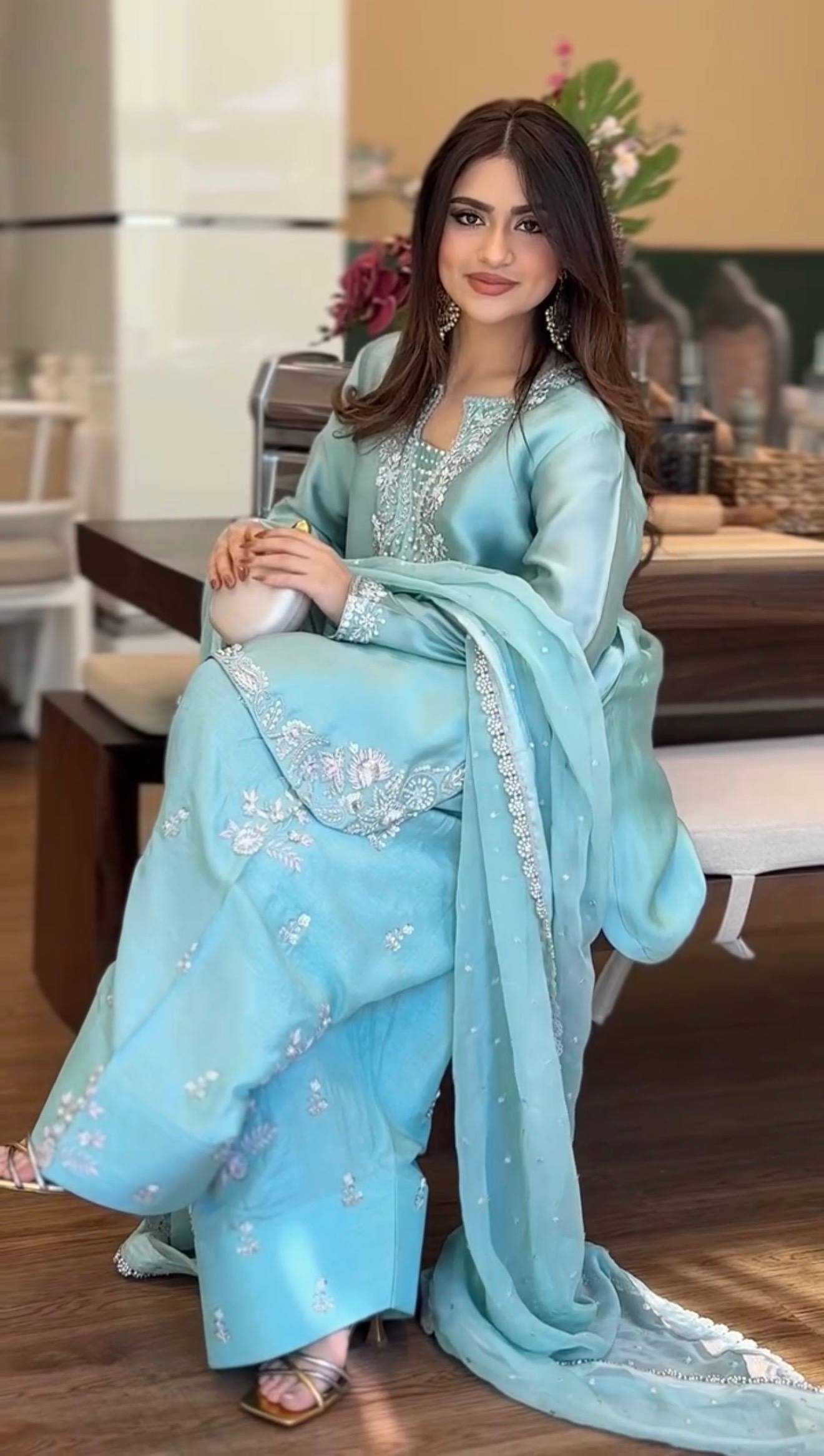 Heavy Roman Silk Embroidered Palazzo Suit UNV-ST-032