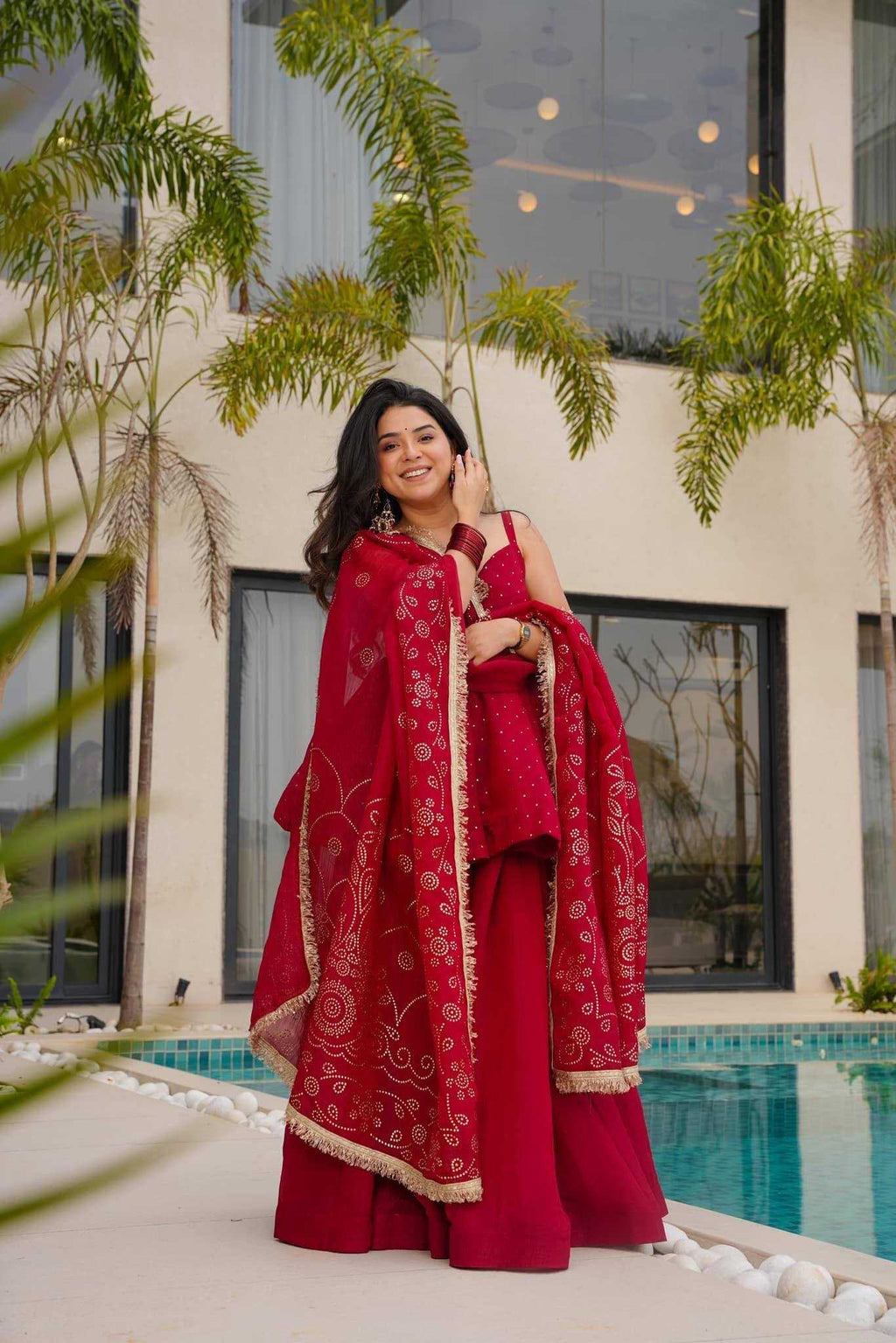 Tabby Organza Silk Sharara Salwar Suit (Red) UNV-ST-037