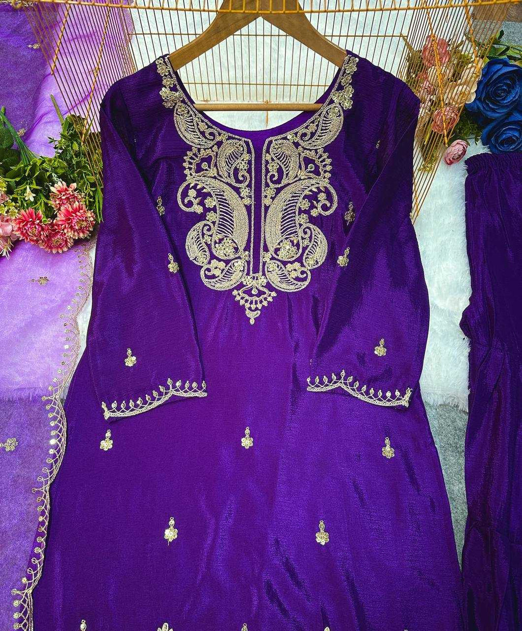 Heavy Chinon Embroidered Sharara Salwar Suit UNV-ST-044