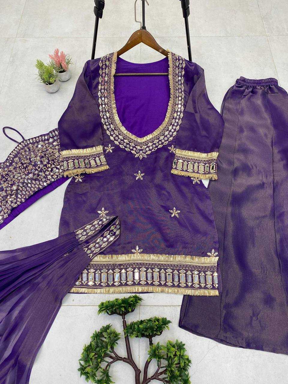 Designer Embroidered Plazzo Suit (Lavender Purple) UNV-ST-001